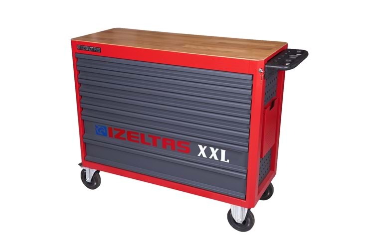 İzeltaş Takım Dolabı Ahşap Üst Tablalı Kırmızı Antrasit Xxl (7 Çekmeceli) 8246321007