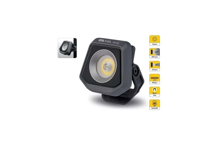 Ceta Form Şarjlı Kompakt Led Projektör Lamba - 2000 Lümen R14-CF20