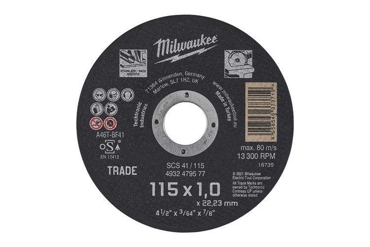 Milwaukee Taş Metal Kesme Taşı Inox Scs41 115X1.0Mm T4932479577